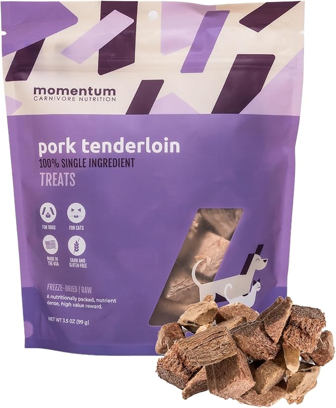 Momentum Carnivore Nutrition Freeze-Dried Pork Bundle –Pork Tenderloin Treats & Training Bites – Single Protein Dog & Cat Treats – Grain-Free, High Protein, USA Made – 3.5 oz and 2.5 oz