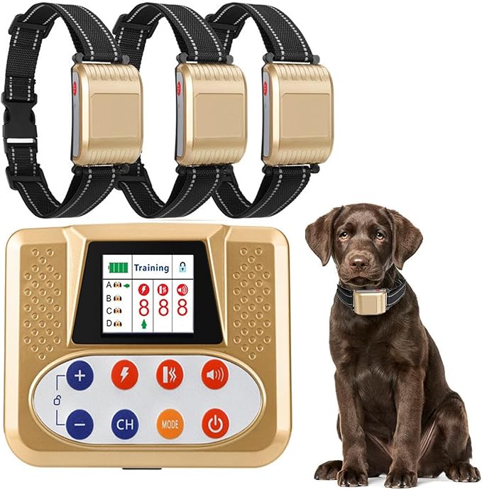 Wireless Dog Fence, Electric Dog Fence & Remote Training Collar, Vibration & Shock, IP65 Waterproof Collar for Large and Medium Dogs with 3 Training Modes, Dog Container Boundary System,for3dogs