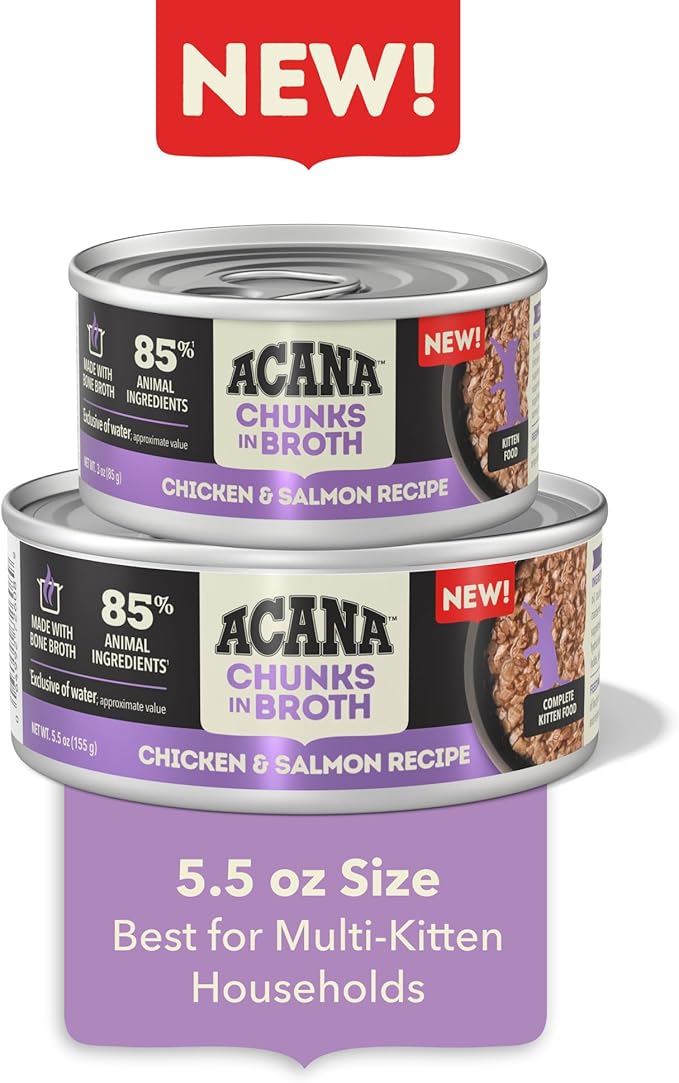 ACANA Chunks in Broth Wet Cat Food Chicken & Salmon Recipe for Kittens 5.5oz Cans (6 Count)