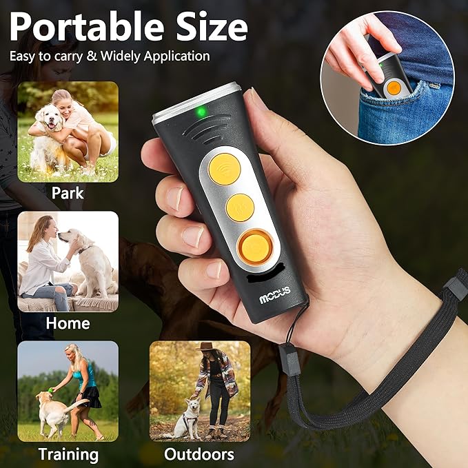 MODUS 2025New Anti Barking Device, 4X Ultrasonic Emitters Dog Bark Deterrent Device, Rechargeable Handheld Dog Barking Control Devices Dog Training&Behavior Aids with 50ft Range Indoor Outdoor