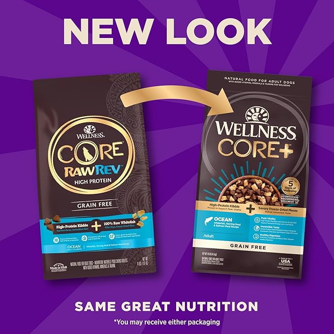 Wellness CORE+ (Formerly RawRev) Grain Free Ocean Whitefish, Herring Meal & Salmon Meal Recipe, 10 Pound Bag