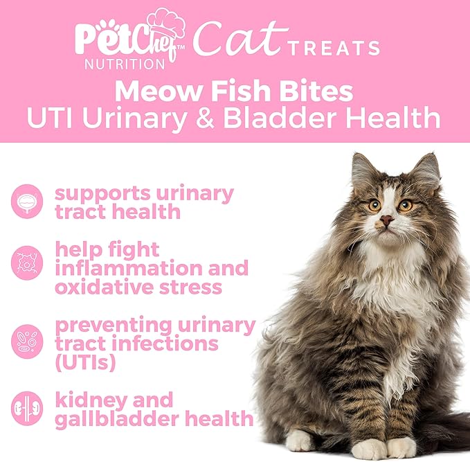Pet Chef Urinary Cat Treats Low-Calorie UTI Support with Cranberry & Probiotics Holistic Kidney & Bladder Health - Natural Supplements for Cats - Improve Digestion & Stool Quality Organic Ingredients