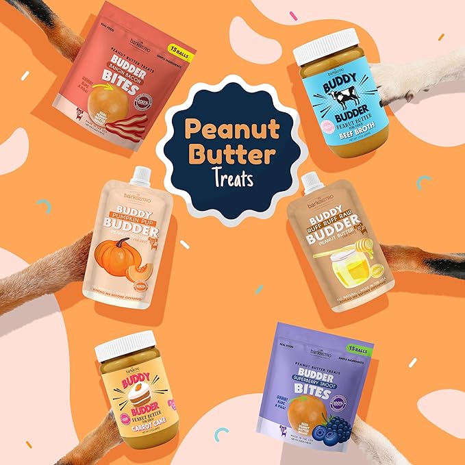 Pumpkin Pup Buddy BUDDER, 100% Natural Dog Peanut Butter, Healthy Peanut Butter Dog Treats, Made in USA, (17oz Jars)