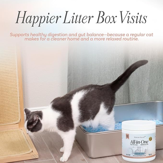 Nutritional Supplement with Multivitamins for Indoor Cats | Omega 3 Oil, Krill, Flax, Kelp | L-Lysine, Probiotics & Fiber for Digestive Support, Hairballs, Skin & Coat, Cat Dental Care Food Topper