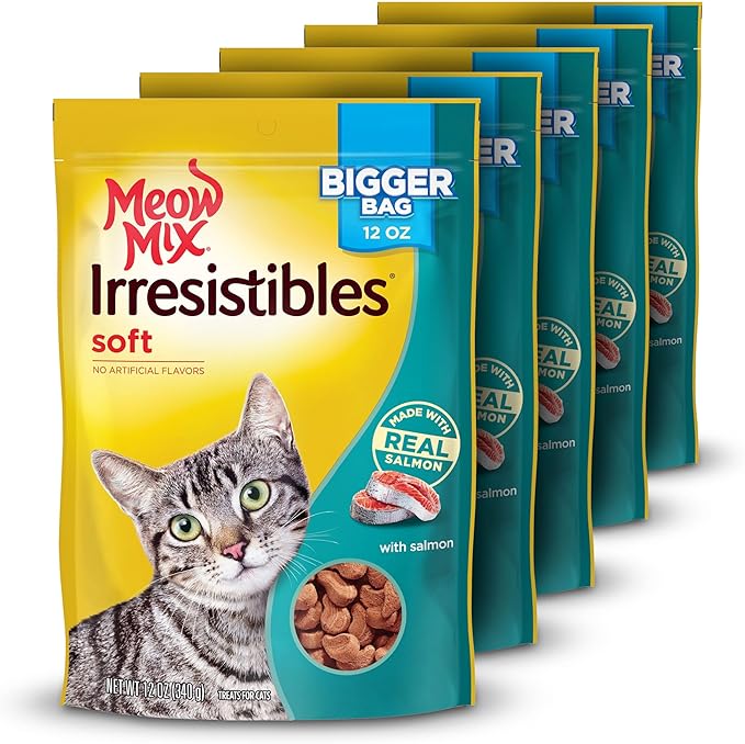 Meow Mix Irresistibles Soft Cat Treats, Salmon, 12 Ounce (Pack of 5)