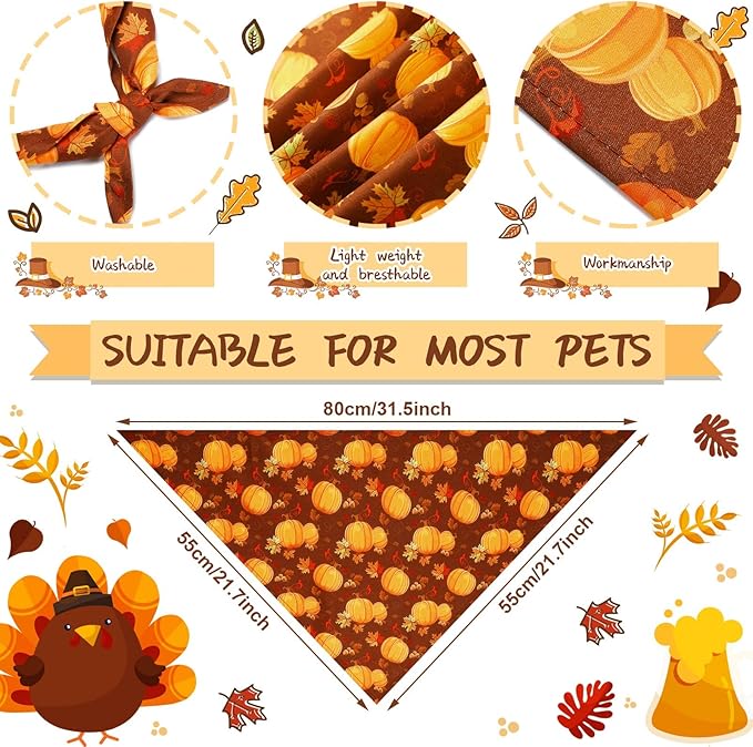 Weewooday 20 Pieces Fall Thanksgiving Dog Bandanas for Dogs Pumpkin Dog Bandana Turkey Triangle Pet Bib Adjustable Pet Bandana Soft Doggy Kerchief Accessories for Pet Costume