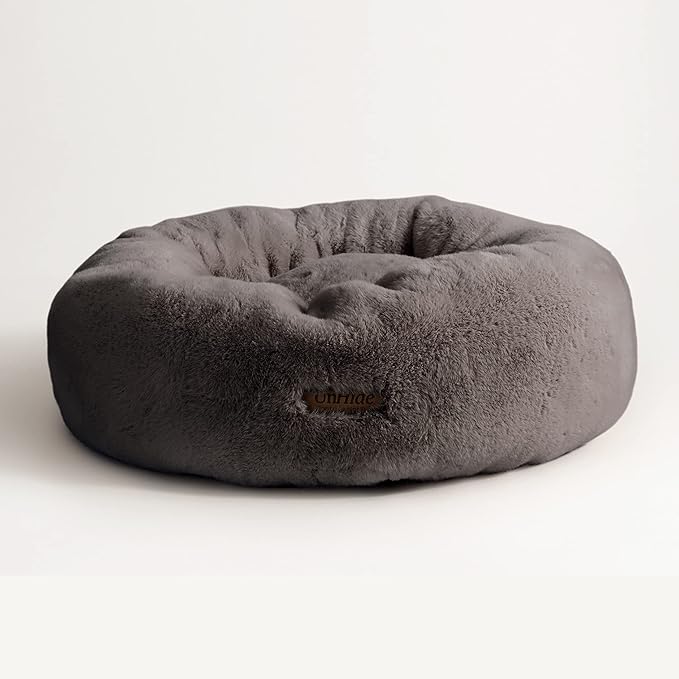 UnHide Floof Pet Bed - XL (40"x14") - Extra Soft Dog Bed - Removable Faux Fur Cover - Machine Washable - Helps Ease Pet Anxiety & Provides The Perfect Sleep, Charcoal Charlie