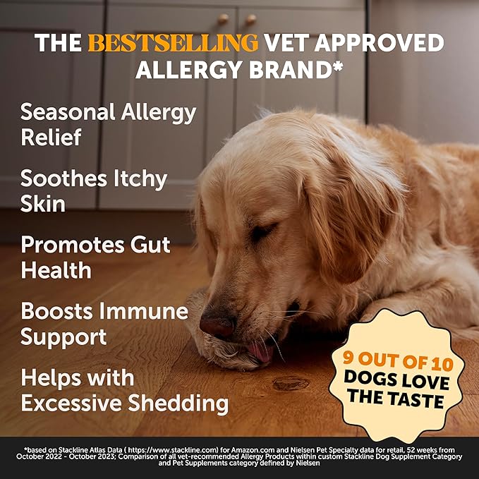 Allergy Skin Health - Allergy Itch Relief, Fish Oil for Dogs, Probiotics for Healthy Skin, Shiny Coats, Helps Reduce Normal Shedding, Soft Chews for Healthy Skin & Coat - 90 Ct (Salmon)