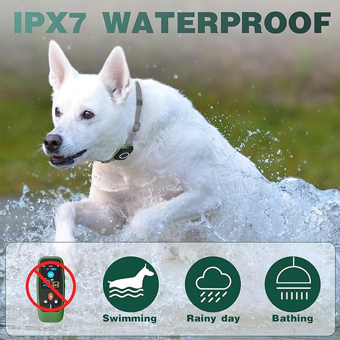 4-in-1 Wireless Dog Fence System Electric Dog Fence with Training Collar & Anti-Bark Collar | Real-Time Pet Status Display | Portable Waterproof Outdoor Pet Containment System