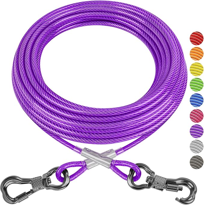 XiaZ Dog Tie Out Cable 20 Feet, Dog Runner for Yard Steel Wire Tether Line, Dogs Chains Heavy Duty for Outside Hold Large Dogs Up to 250 LBS