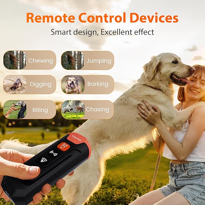 Ultrasonic Dog Bark Deterrent Device, 50 ft Range, LED Flashlight, 3 Heads, Correct Dogs Bad Behaviors Without Harm, Alternative to Dog Training Collars and Bark Collars