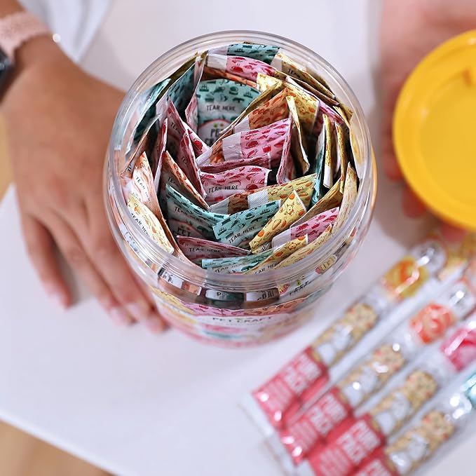 Pet Craft Supply Lickable Cat Treats Variety Pack (Salmon, Shrimp, Tuna, Chicken) 50ct Tub, Squeezable Tubes High Protein Cat Puree Wet Food or Food Topper