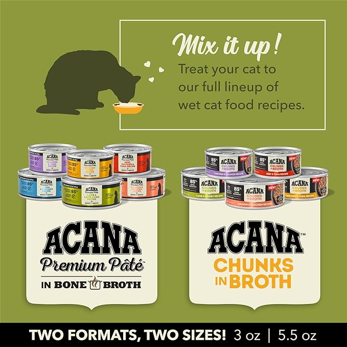 ACANA Premium Pate Wet Cat Food in Bone Broth Beef Chicken + Tuna Recipe 3oz Cans (24 count)