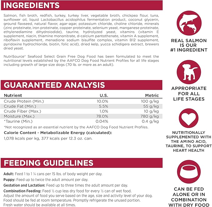 NutriSource Grain Free Seafood Select Recipe Dog Food, Premium Wet Dog Food, 12.3 Ounce (Pack of 12)