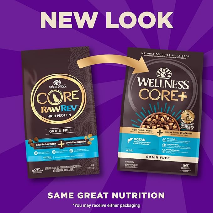 Wellness CORE+ (Formerly RawRev) Grain Free Ocean Whitefish, Herring Meal & Salmon Meal Recipe, 18 Pound Bag