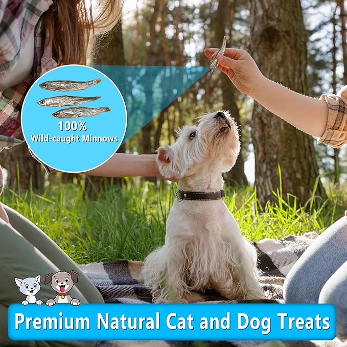 Minnows, 4.5oz Natural Air-Dried Minnows Dog and Cat Treats, Grain-Free, High-Protein, Single-Ingredient Fish Snacks for Training