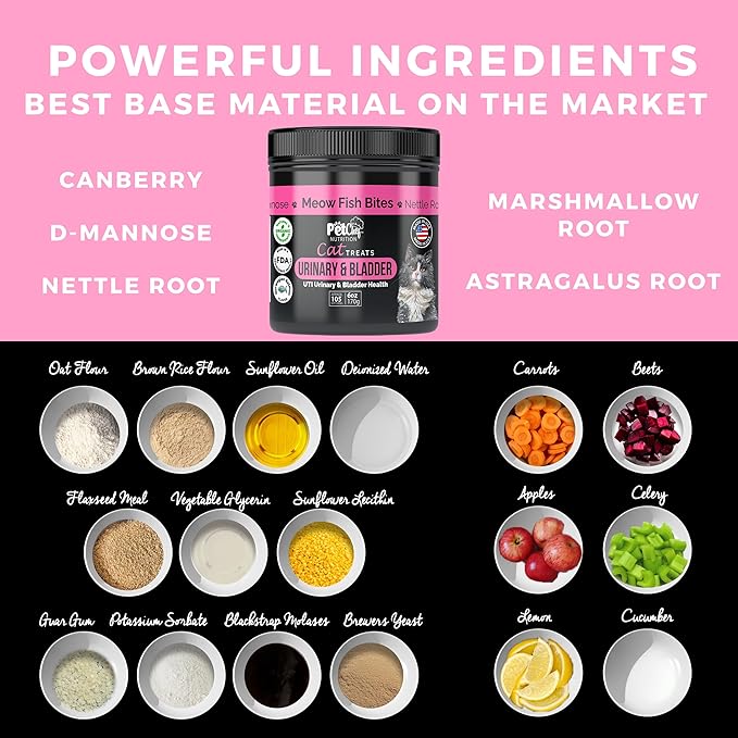 Pet Chef Urinary Cat Treats Low-Calorie UTI Support with Cranberry & Probiotics Holistic Kidney & Bladder Health - Natural Supplements for Cats - Improve Digestion & Stool Quality Organic Ingredients