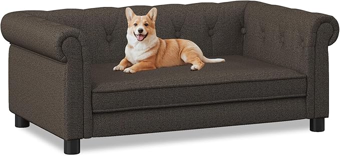 39" Dog Sofa Couch Bed for Small to Large Dogs, Soft Memory Foam Pet Sofa with Removable Cover, Comfortable Pet Couch with Backrest and Armrests, Easy to Clean and Maintain
