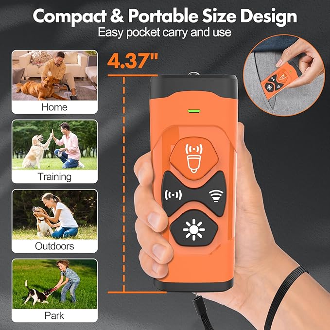 Anti Barking Device for Dogs - Dog Bark Deterrent Devices 50FT Range - Ultrasonic Dog Bark Deterrent for Stopping Bad Behavior - Rechargeable Anti Barking Device for Own or Neighbour's Dog
