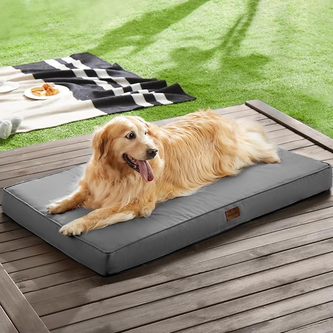 BFPETHOME Outdoor Dog Beds for Large Dogs, Waterproof Dog Bed for Medium, Large, Extra Large Dogs, Orthopedic Pet Bed with Removable Washable Cover, Egg Crate Foam Pet Bed Mat. (47 x 29 In, Dark Grey)