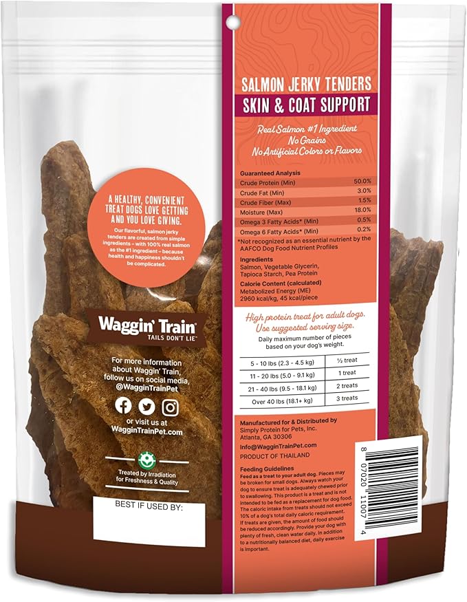 Waggin' Train Salmon Jerky Tenders for Skin & Coat Support for Dogs - 12 oz Pouch - Grain Free, High Protein Dog Treat