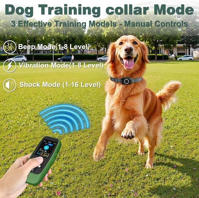4-in-1 Wireless Dog Fence System Electric Dog Fence with Training Collar & Anti-Bark Collar | Real-Time Pet Status Display | Portable Waterproof Outdoor Pet Containment System