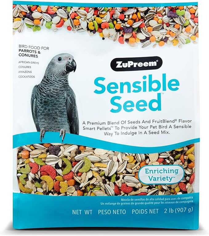 ZuPreem Sensible Seed Bird Food, Parrot, Conure, Caique, African Grey, Eclectus, Small Cockatoo, Seed and Pellet Blend for Medium Large Birds (ML, 2 lbs)