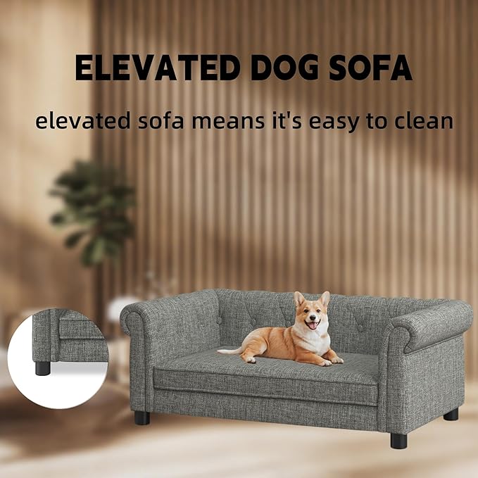 39" Dog Sofa Couch Bed for Small to Large Dogs, Soft Memory Foam Pet Sofa with Removable Cover, Comfortable Pet Couch with Backrest and Armrests, Easy to Clean and Maintain