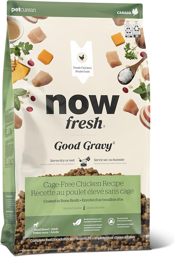 Now Fresh Good Gravy Premium Dry Dog Food with Chicken & Ancient Grains for Small Breeds, Healthy Kibble for Adults Coated in Bone Broth – Just Add Water to Moisten, Made with Real Meat, 3.5 lb Bag