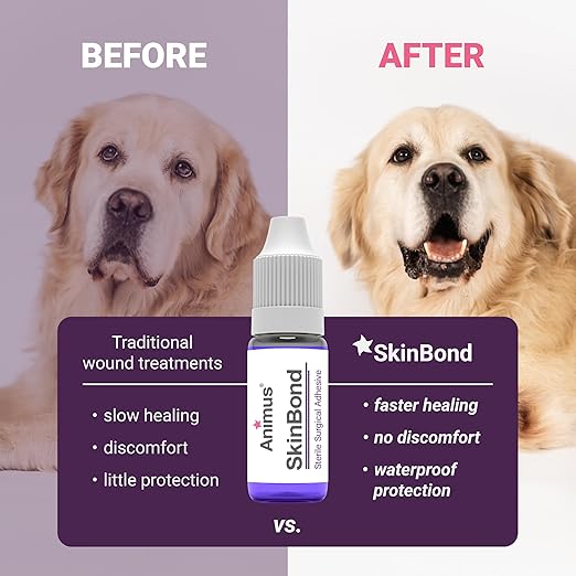 Animus SkinBond Animal Skin Glue | Quick-Setting Surgical Glue | Fast-Acting Bleeding Control & Wound Closure | Flexible & Waterproof Wound Sealer | 2ml & 10 Applications - Made in The USA