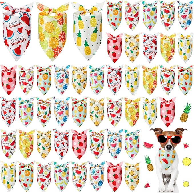 Weewooday 50 Pcs Fruit Dog Bandanas Bulk for Dogs Soft Bibs Adjustable Triangle pet Bandana for Small Medium Large Costume(Fruits Pattern, 31.5 x 21.7 x21.7 Inch)