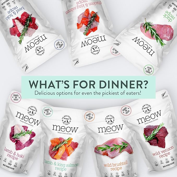 The New Zealand Natural Pet Food Co Meow Freeze Dried Cat Food - Wild Venison Recipe, High Protein Treats, Meals & Toppers, Dry Cat Food, 9.9 oz