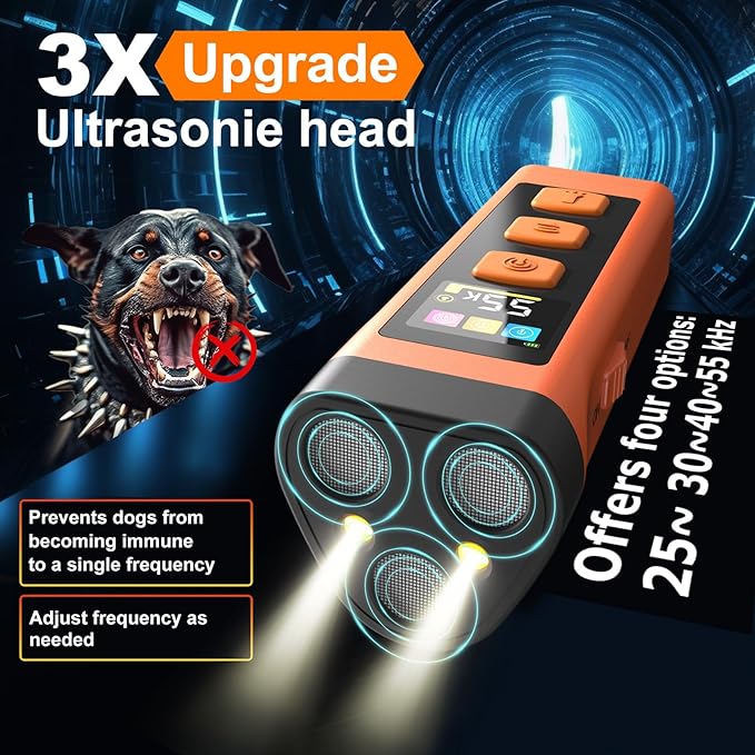 Dog Bark Deterrent Device, Color Display 2000 mAh Rechargeable Ultrasonic Anti-Barking Trainer with 4 Frequency Settings 25/30/40/55 kHz, 65ft Long-Range, Safe & Effective Alternative to Bark Collars