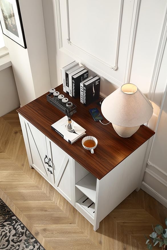 Cat Litter Robot Enclosure,for Placing Litter Robot 3/4,Power Outlet and Dog-Proof Shelf for Litter Robot Cabinet,Litter Collector for Automatic Litter Box Enclosure,Antique White