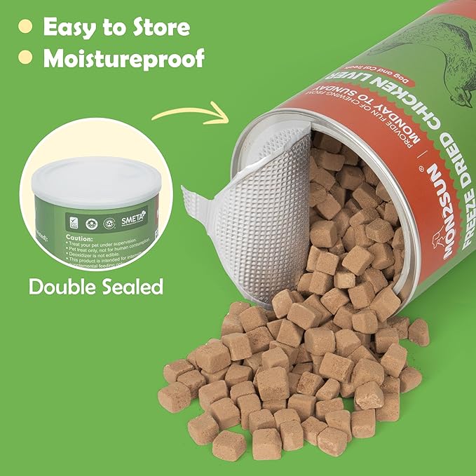 MON2SUN Freeze Dried Chicken Liver Cat and Dog Treats, Single Ingredient Natural and Healthy Dog Snacks, High Protein Training Treats & Food Topper, 10.6oz
