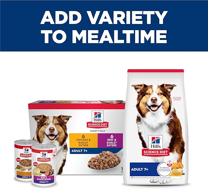 Hill's Science Diet Adult 7+, Senior Adult 7+ Premium Nutrition, Wet Dog Food, Beef & Barley Loaf, 13 oz Can, Case of 12