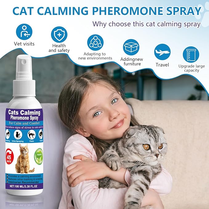 γππ’π π‘π₯π² πππππππ’π―πγCat Calming Pheromone Spray for Stress & Anxiety Relief β Reduces Scratching, Urine Spraying, Hiding β Drug-Free & Vet Recommended β with F3 Facial Pheromone 6.76oz