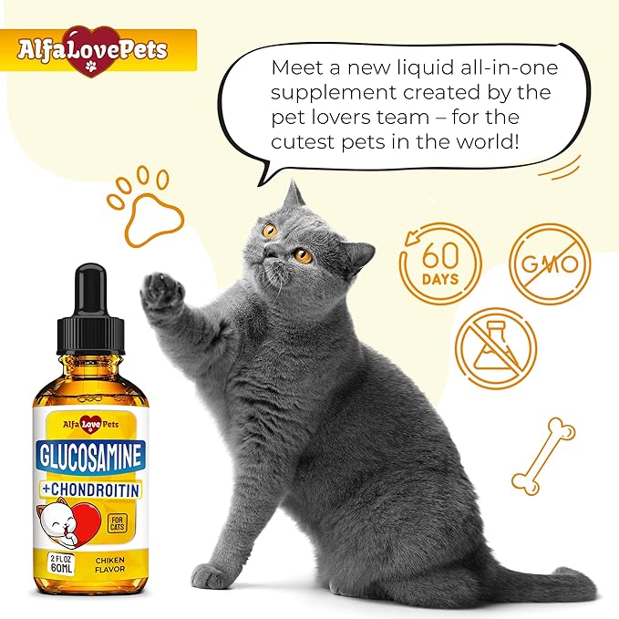 Cat Joint Supplement for All Breeds ā Glucosamine for Cats and Kittens ā Glucosamine, Chondroitin, MSM for Hip & Joint Care ā Natural Ingredients with Chicken Flavor ā 2 Oz