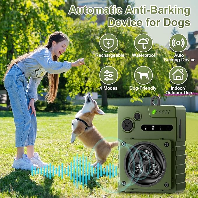 Anti Barking Device, Auto Ultrasonic Dog Barking Control Devices with 3 Modes, Rechargeable Dog Bark Deterrent Devices Bark Box for Outdoor/Indoor Dog Use, Dog Barking Silencer Safe for Dogs & People