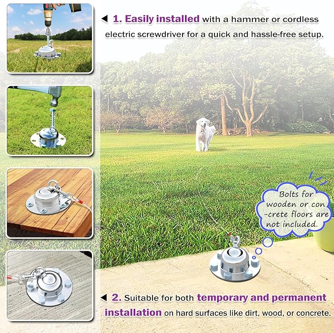 360° Swivel Dog Tie Out Cable and Stake - 2025 Upgrad Stainless Steel Dog Stake Dog Anchor for Small to Large Dogs - No Tangle Reflective Dog Run Cable for Yard (Silver 20 ft Cable)
