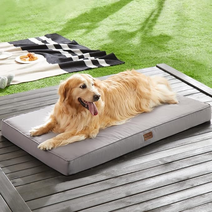 BFPETHOME Outdoor Dog Beds for Large Dogs, Waterproof Dog Bed for Medium, Large, Extra Large Dogs, Orthopedic Pet Bed with Removable Washable Cover, Egg Crate Foam Pet Bed Mat. (42 x 30 in, Grey)