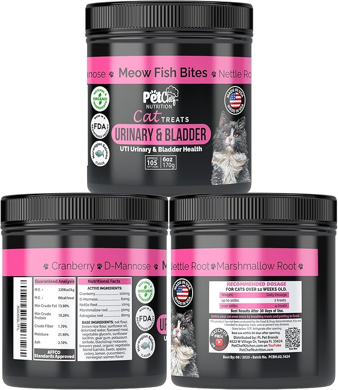 Pet Chef Urinary Cat Treats Low-Calorie UTI Support with Cranberry & Probiotics Holistic Kidney & Bladder Health - Natural Supplements for Cats - Improve Digestion & Stool Quality Organic Ingredients