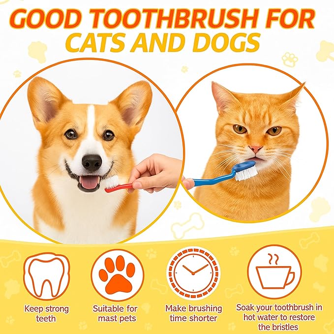 300 Pcs 8.66 Inch PP and Nylon Dual Head Dog Toothbrushes with Long Handle for Puppy Cat Pet Oral Cleaning and Dental Care in Assorted Colors