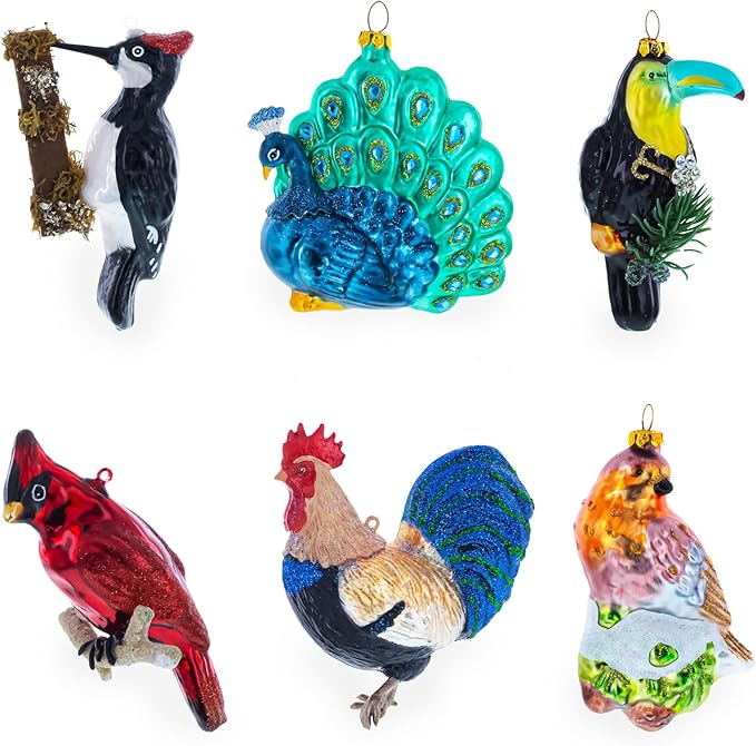 Vibrant Parrot with Drink Blown Glass Christmas Ornament