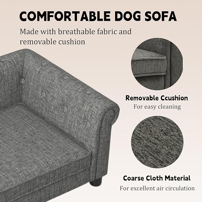 39" Dog Sofa Couch Bed for Small to Large Dogs, Soft Memory Foam Pet Sofa with Removable Cover, Comfortable Pet Couch with Backrest and Armrests, Easy to Clean and Maintain