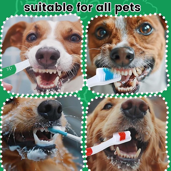 3 Pack Pet Toothbrush Double Headed Dog Toothbrush with Soft Bristles for Dogs Cats, Small and Large Breed Dogs Cats with Soft Bristles, Non Slip Puppy Toothbrush Kit (Red, Green, Blue)