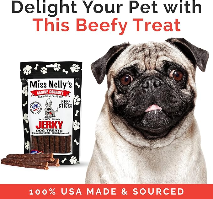 Miss Nelly's- All Natural Beef Jerky Dog Treats Made in USA Only - Beef Jerky Treats for Dogs Original Smoke House Recipe-Minimally Processed Soft Sticks - 16 oz. Bag.