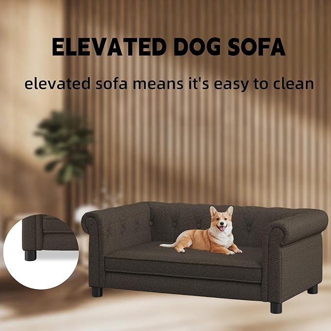 39" Dog Sofa Couch Bed for Small to Large Dogs, Soft Memory Foam Pet Sofa with Removable Cover, Comfortable Pet Couch with Backrest and Armrests, Easy to Clean and Maintain