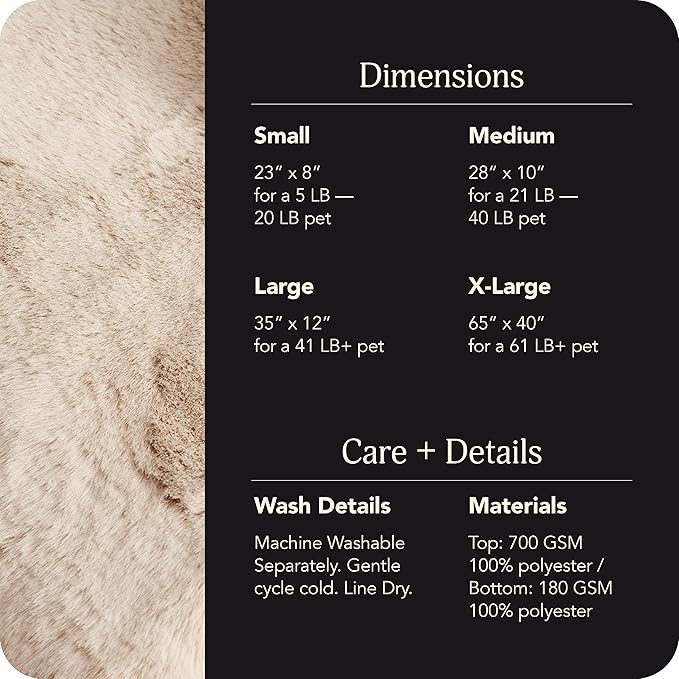 UnHide Floof Pet Bed - XL (40"x14") - Extra Soft Dog Bed - Removable Faux Fur Cover - Machine Washable - Helps Ease Pet Anxiety & Provides The Perfect Sleep, Beige