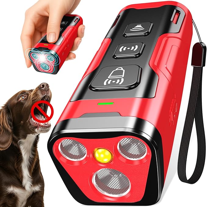 Dog Bark Deterrent Device, 3X Ultrasonic Anti Barking, 6 Training Modes 23 FT Range Barks No More Indoors Outdoors Behavior Correct Safe & Humane Rechargeable Compact Bark Control for Dogs RED